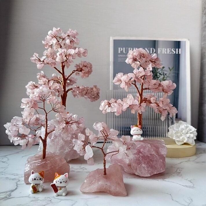 Naturlig rosa kvartstrær Borddekorasjon Tretrose Søvnrom Kontor Hjemmeinnredning Krystallrensing